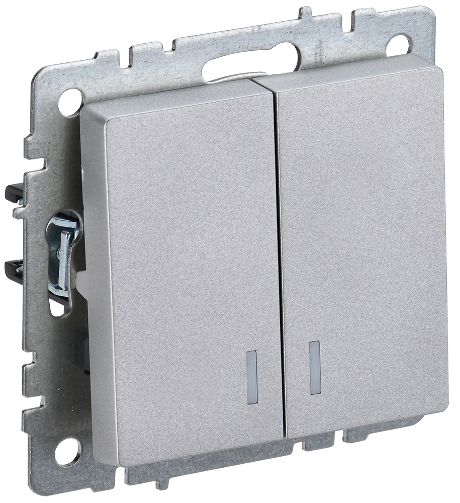 IEK BRITE BASE Алюминий Выключ. 2-кл с индик 10А ВС10-2-1-БрА