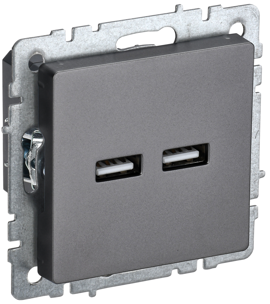 IEK BRITE BASE Сталь Розетка USB A+A 3,1А РЮ10-1-БрС