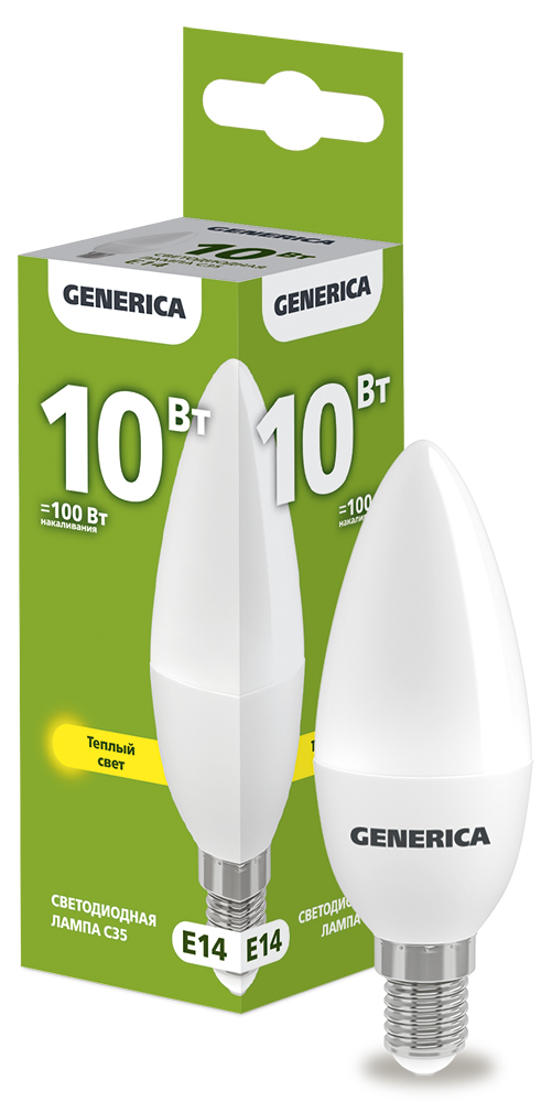 IEK GENERICA Лампа LED C35 свеча 10Вт 230В 3000К E14