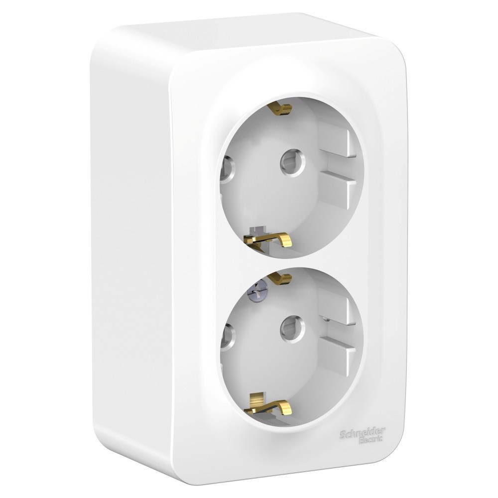 Systeme Electric Blanca наруж Бел Розетка 2-ая с/з со шторками 16А, 250В, изолир. пластина