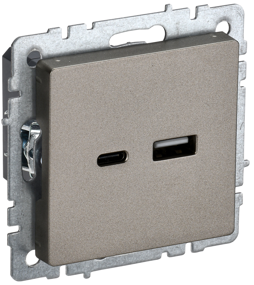 IEK BRITE BASE Шампань Розетка USB A+C 18Вт РЮ11-1-БрШ