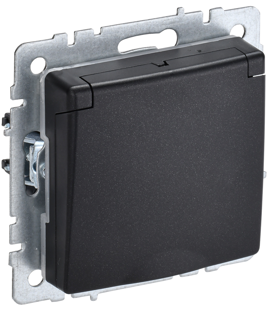 IEK BRITE BASE Черный Розетка 1-м с/з с защ штор и крыш 16А IP44 РСбш10-3-44-БрЧ