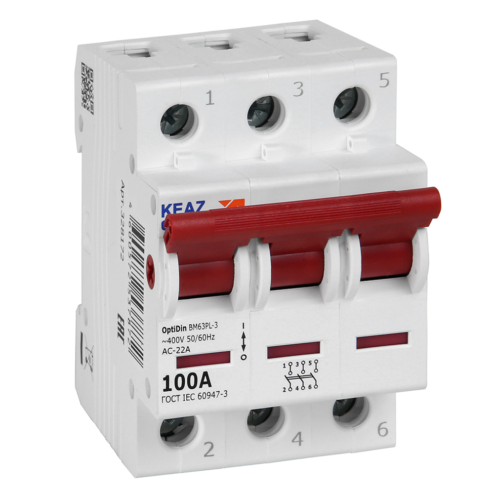 КЭАЗ OptiDin ВМ63PL Выключатель нагрузки 3P 100А 400В (BM63PL-3100-УХЛ3)