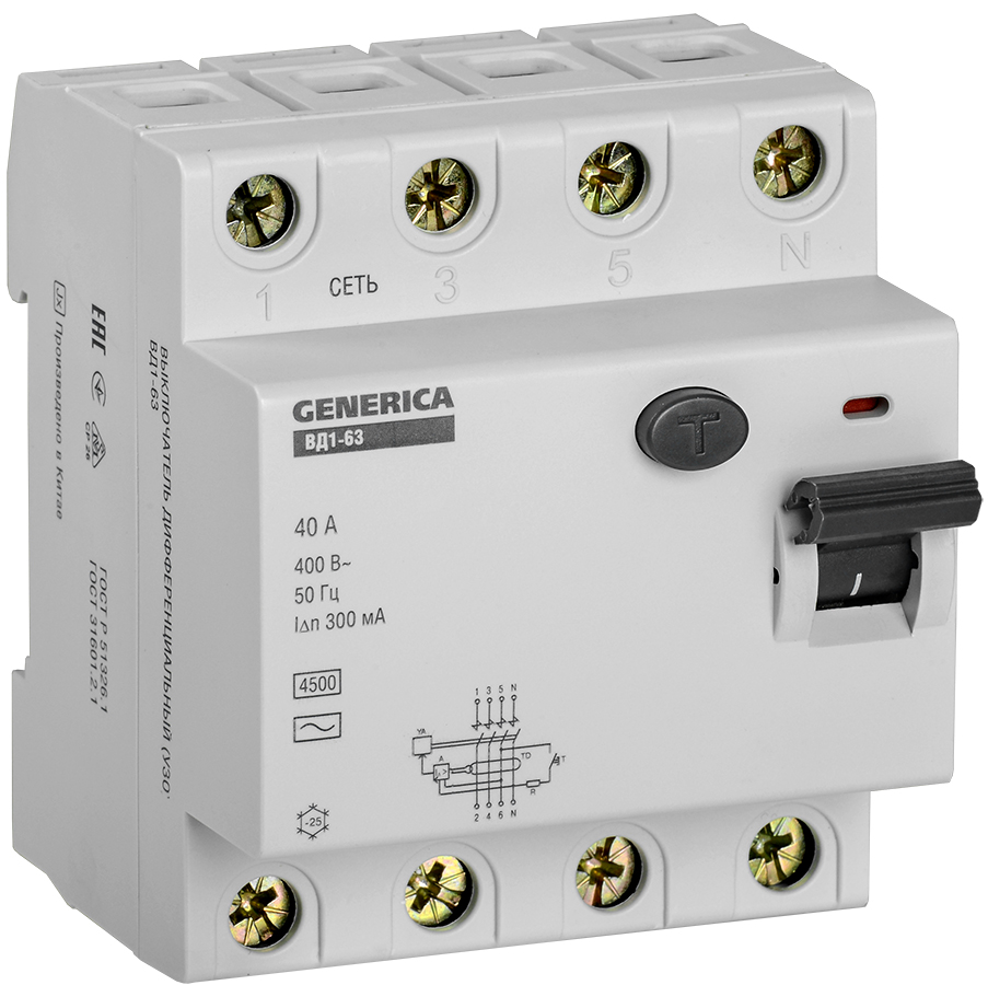 IEK GENERICA УЗО ВД1-63 4Р 40А 300мА