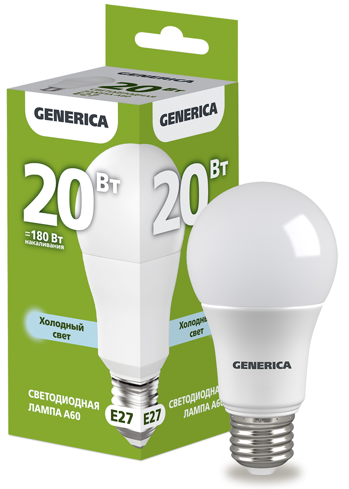 IEK GENERICA Лампа LED A60 груша 20Вт 230В 6500К E27