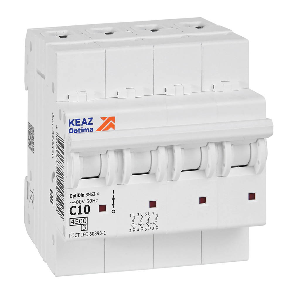 КЭАЗ OptiDin BM63 Автоматический выключатель 4P 10А C 4,5кА AC (BM63-4C10-4,5-УХЛ3)