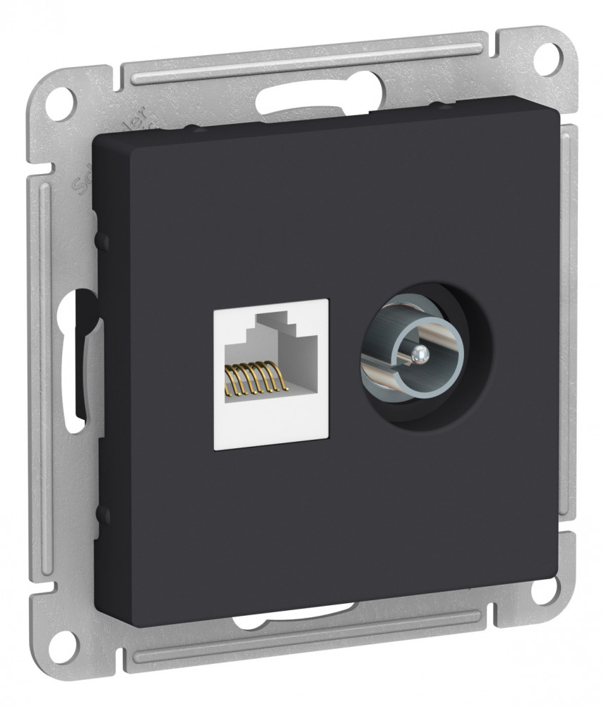 Systeme Electric AtlasDesign Карбон Розетка двойная комп+ТВ, RJ45+TV, кат.5E, механизм