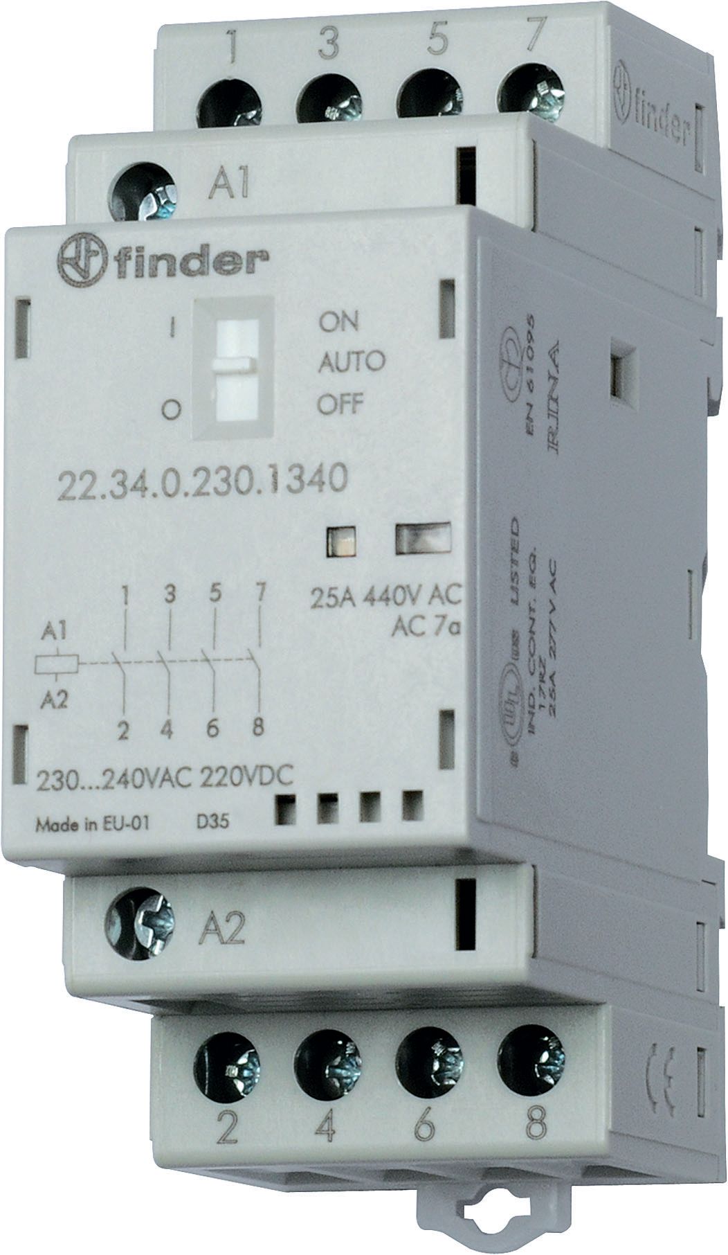 Finder Интерфейсный модуль, электромеханическое реле; 2CO 8A; контакты AgNi; питание 24В AC/DC; категория защиты IP20; безвинтовые клеммы (пружинный з