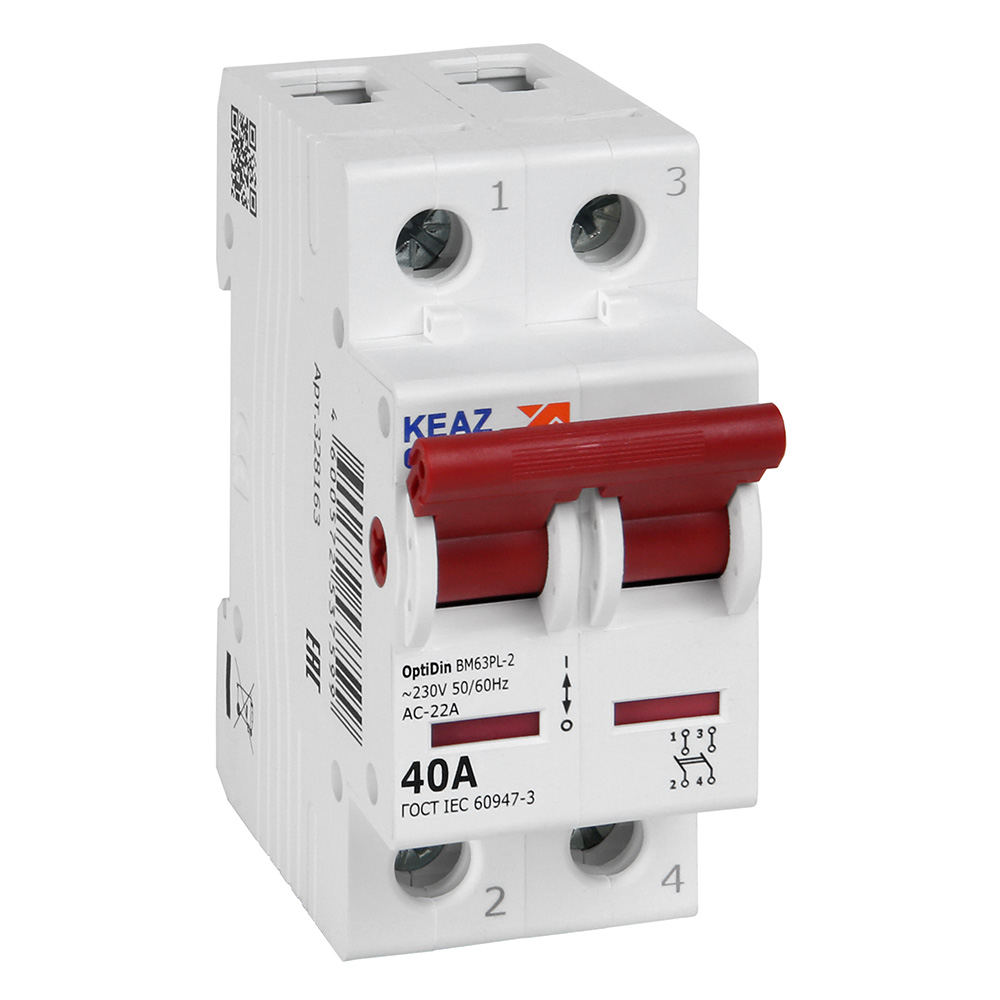 КЭАЗ OptiDin ВМ63PL Выключатель нагрузки 2P 40А 400В (BM63PL-240-УХЛ3)