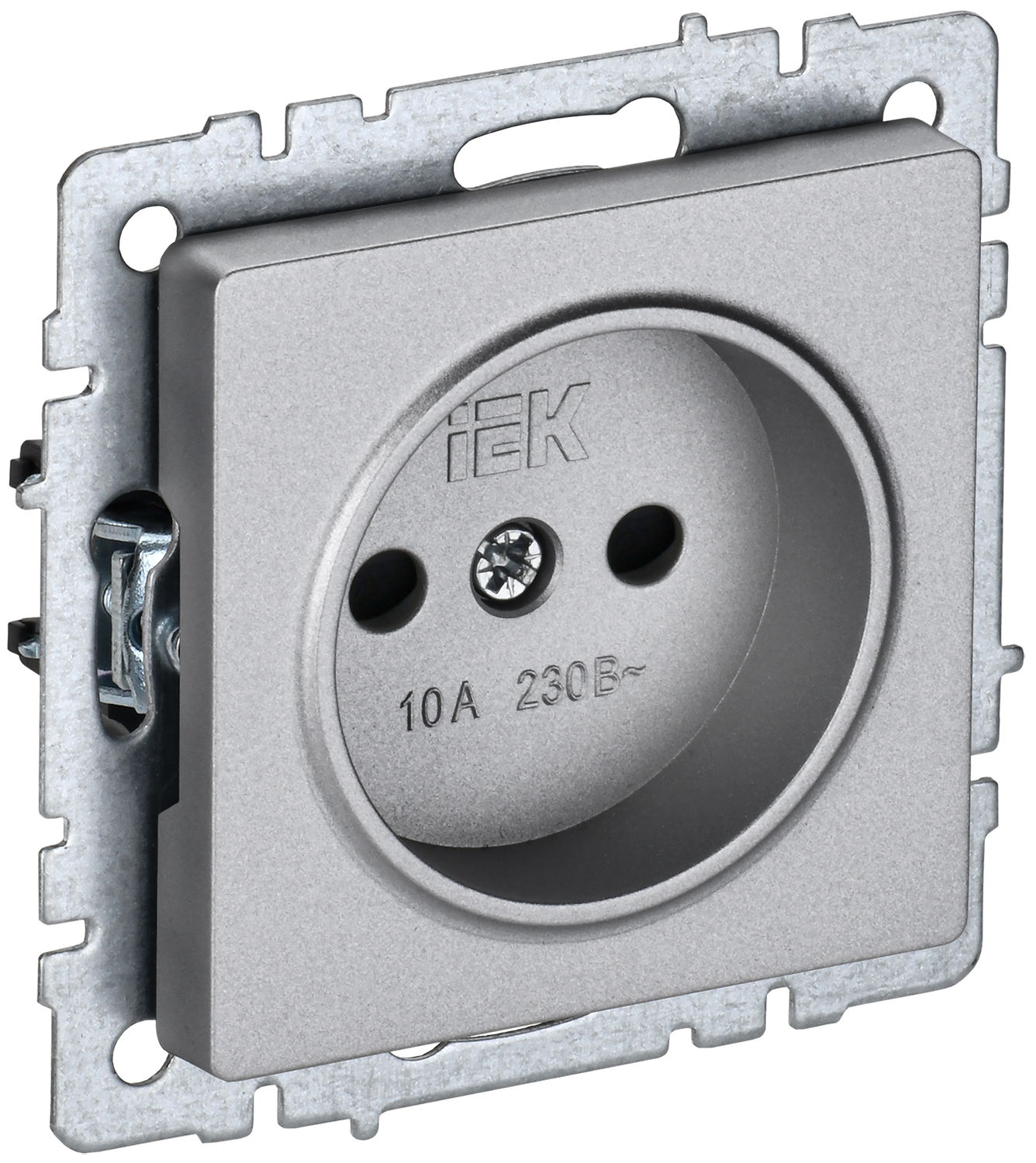 IEK BRITE BASE Алюминий Розетка без з/к с з/ш 10А РСш10-2-БрА