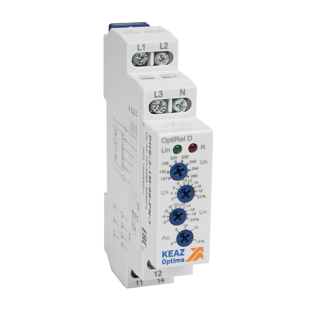 КЭАЗ Реле контроля фаз OptiRel D PHS-3-1M-06-PN-1 повышенного/пониженного настр асимметрии 3Ф+N 1СО