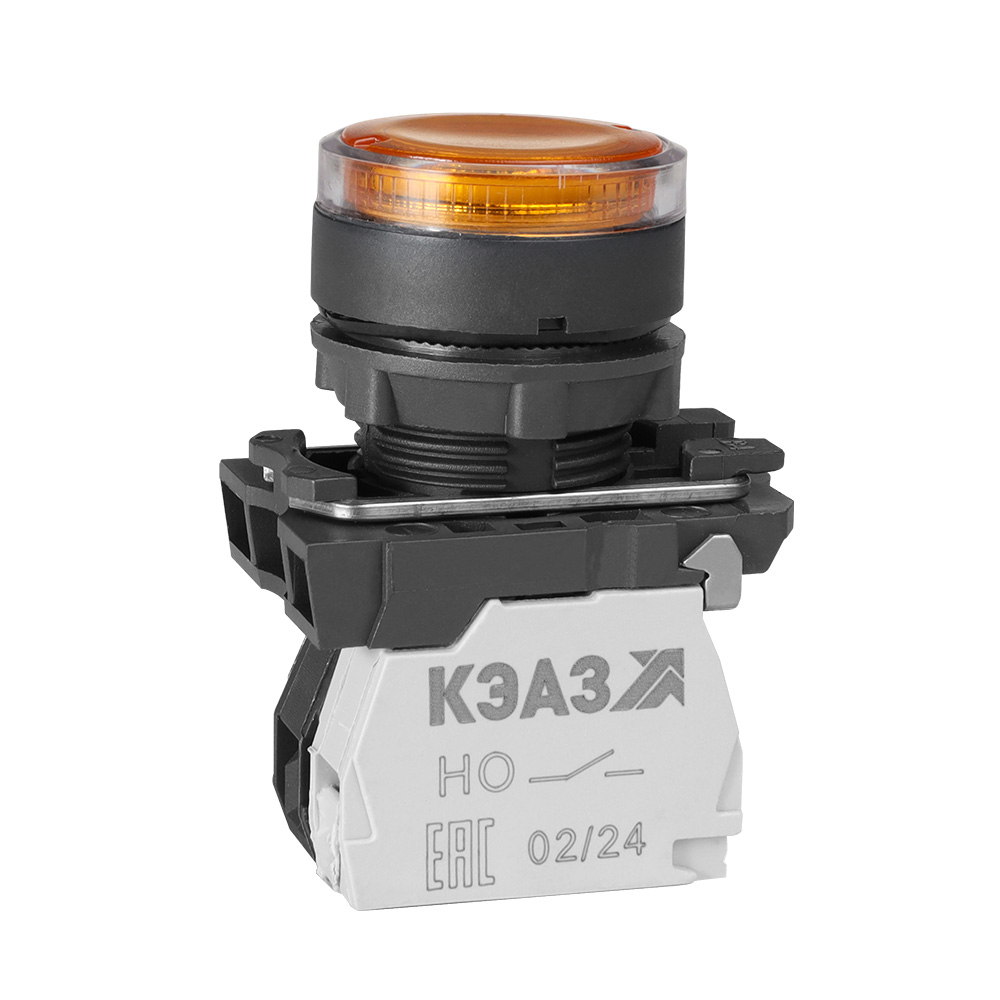 КЭАЗ Кнопка КМЕ4610мЛ-220В-жёлтый-1но+0нз-цилиндр-индикатор-IP65