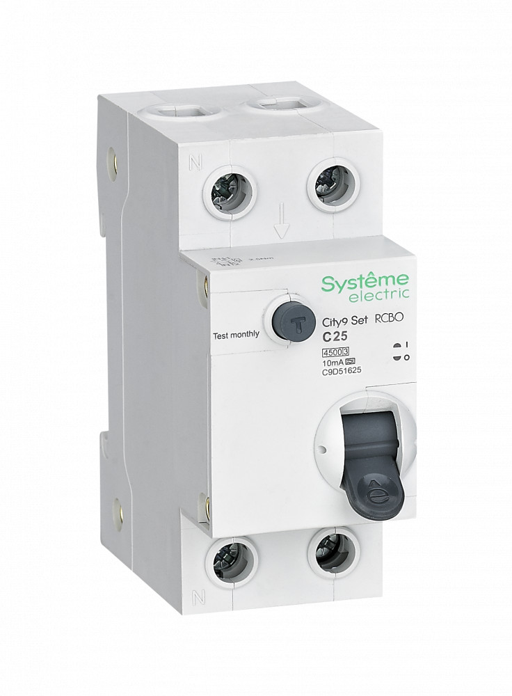 Systeme Electric City9 Set Авт. выкл. диф. тока (АВДТ) 1P+N С 25А 4.5kA 10мА Тип-A 230В