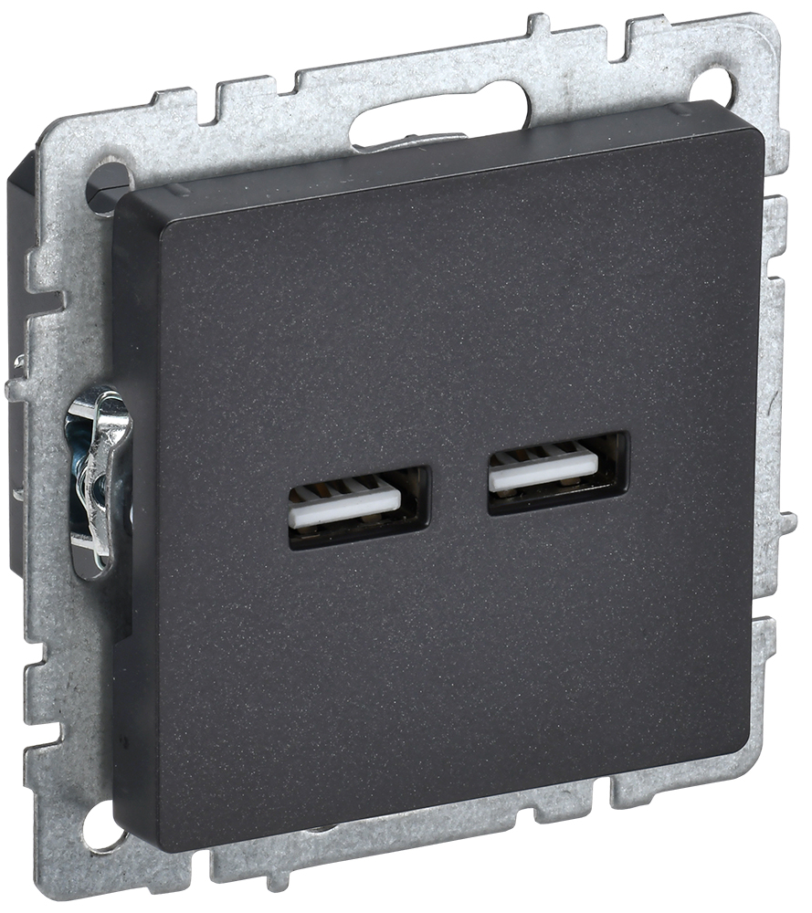 IEK BRITE BASE Черный Розетка USB A+A 3,1А РЮ10-1-БрЧ