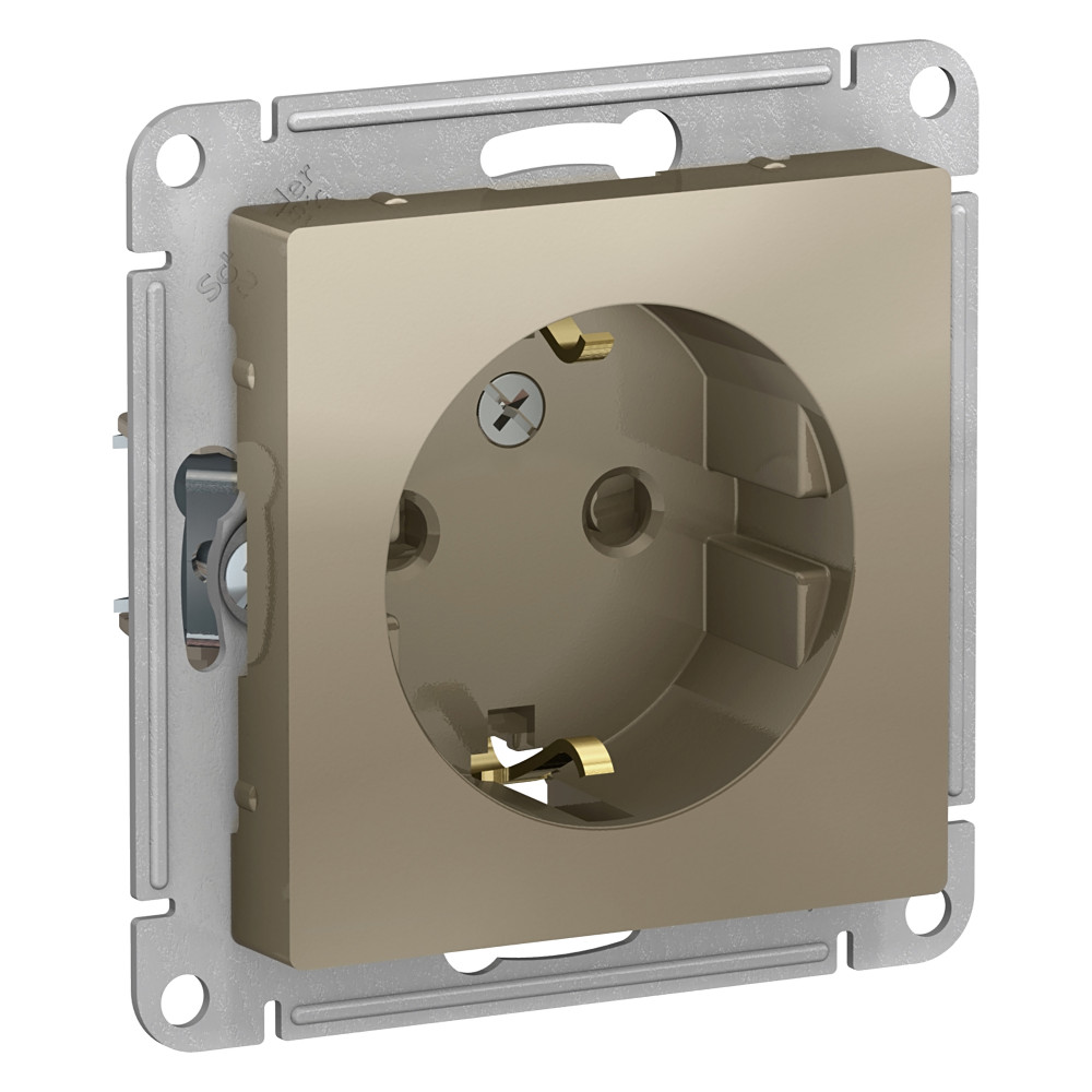 Systeme Electric AtlasDesign Шампань Розетка с/з со шторками, 16А, механизм