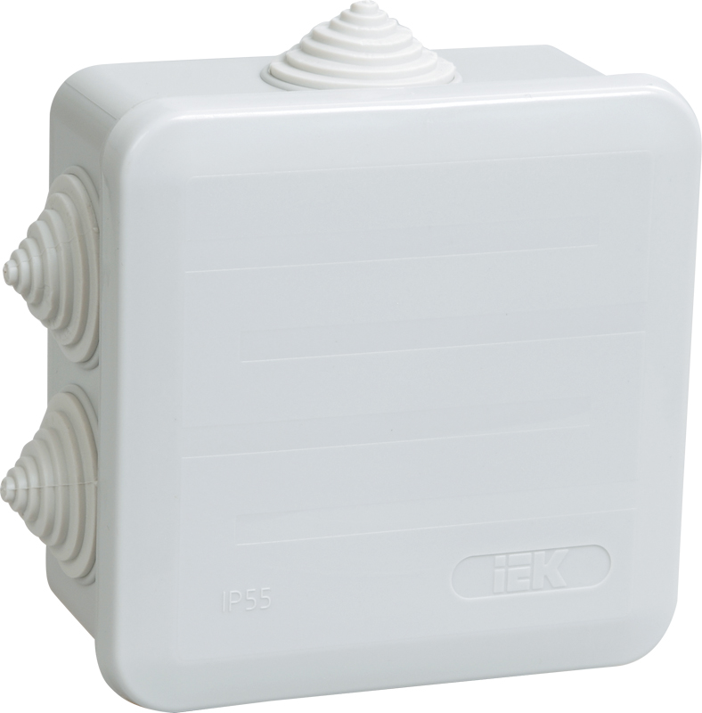 IEK Коробка КМ41255 распаячная для о/п 100х100х50 мм IP44 (RAL7035, 6 гермовводов, защелкивающаяся крышк