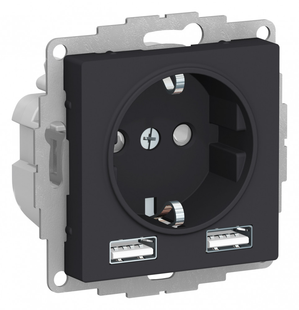 Systeme Electric AtlasDesign Карбон SO + USB Розетка A+A, 5В/2,4А, 2х5В/1,2 А, механизм