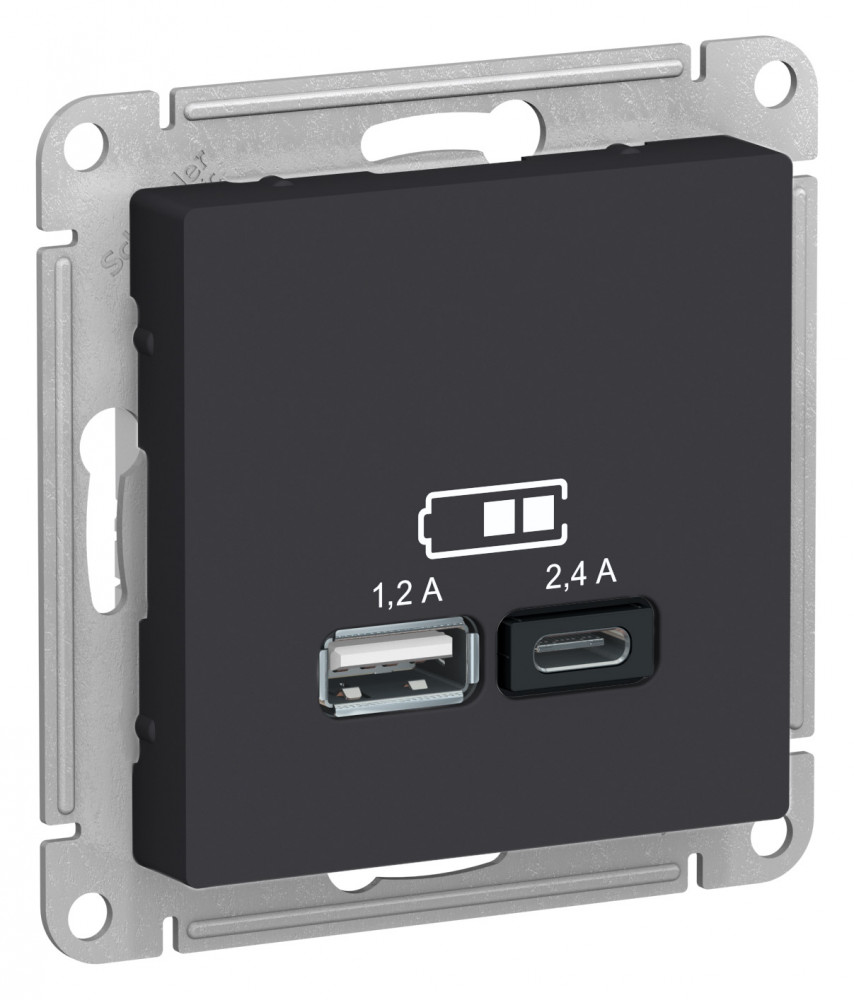 Systeme Electric AtlasDesign Карбон USB A+С, 5В/2,4А, 2х5В/1,2 А, механизм