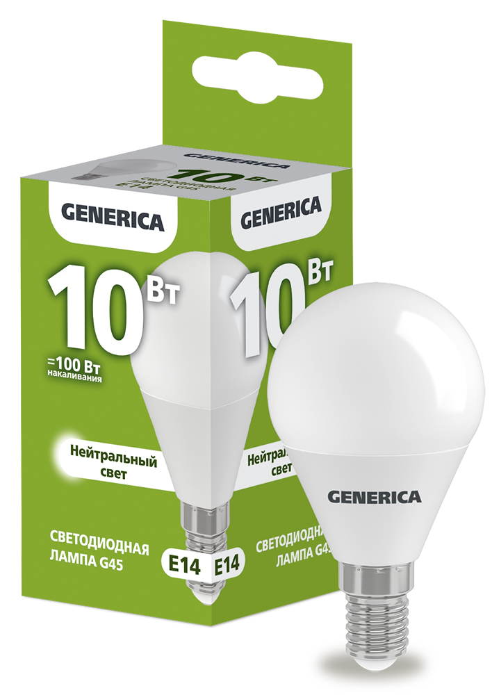 IEK GENERICA Лампа LED G45 шар 10Вт 230В 4000К E14