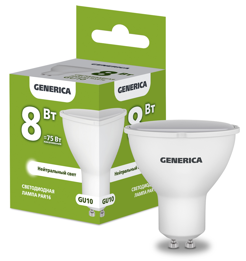 IEK GENERICA Лампа LED PAR16 софит 8Вт 230В 4000К GU10