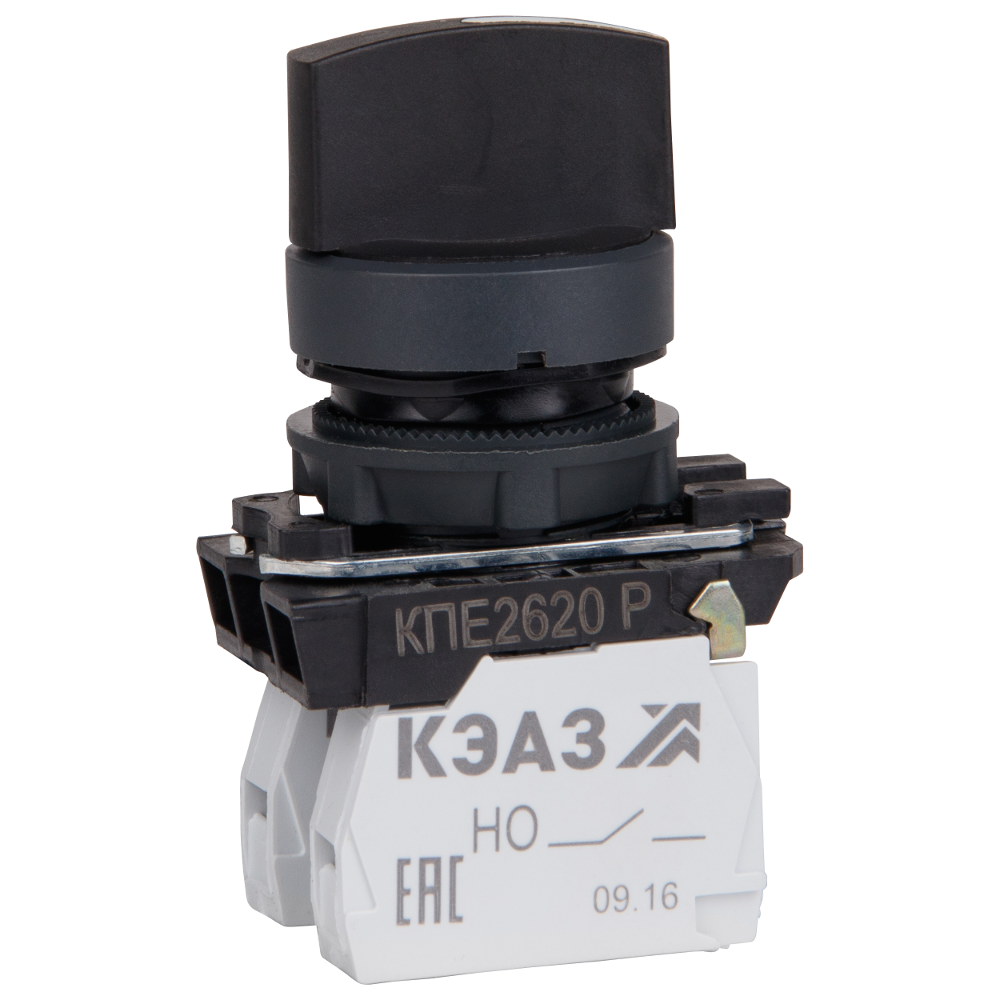 КЭАЗ Переключатель КПЕ2620Р-черный-2но+0нз-ручка-фикс-3поз-IP65