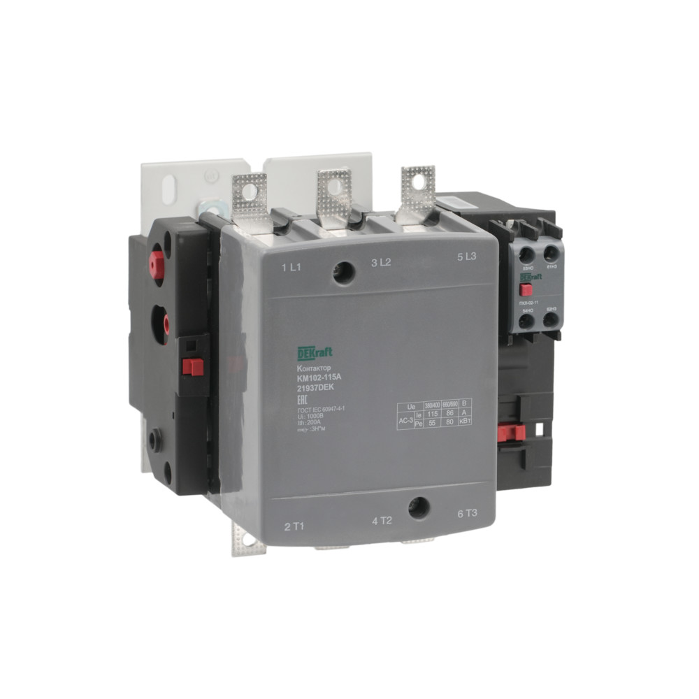 Dekraft Контактор 115А 220В_АС АС3_ АС4 1НО+1НЗ КМ-102