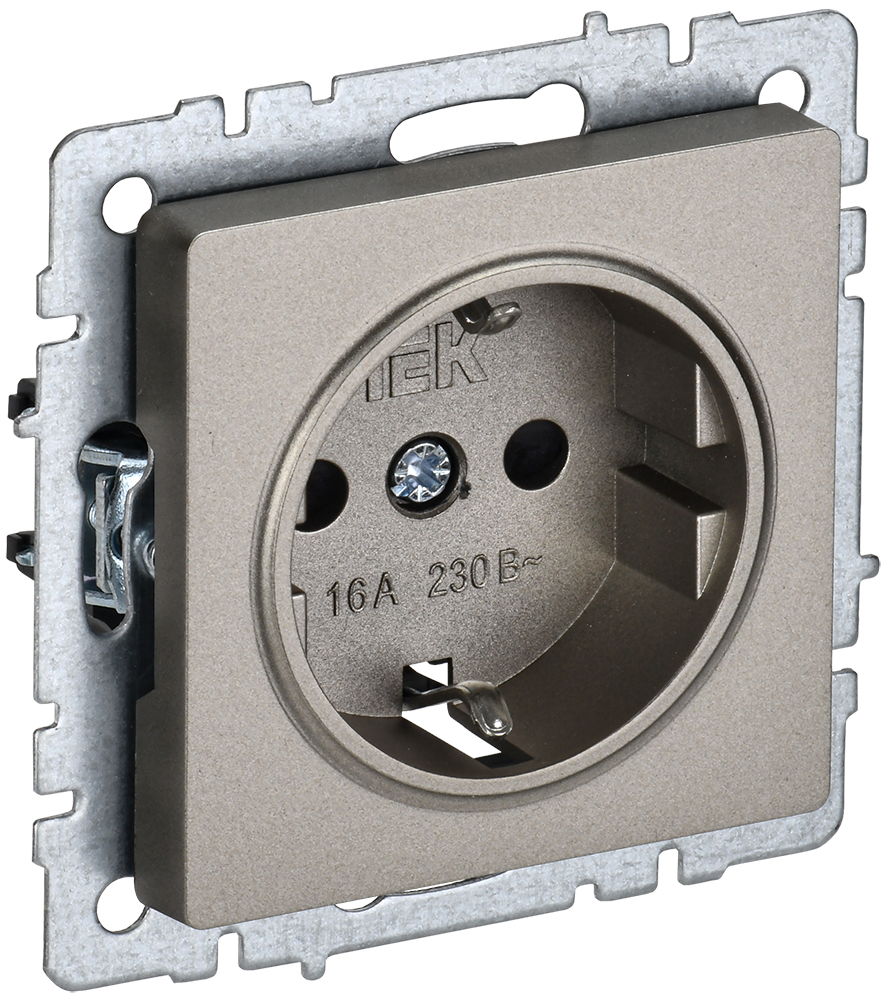 IEK BRITE BASE Шампань Розетка 1-м с/з с защ. штор 16А РС14-1-0-БрШ