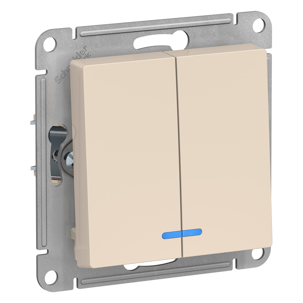 Systeme Electric AtlasDesign Беж Выключатель 2-клавишный с подсветкой, сх.5а, 10АХ, механизм