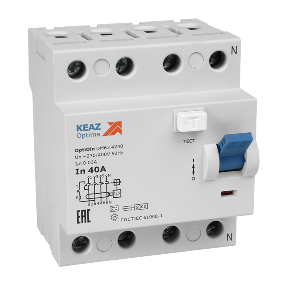 КЭАЗ ВДТ без защиты от сверхтоков OptiDin DМ63-4180-AС-УХЛ4 (4P, 80, 10mA)