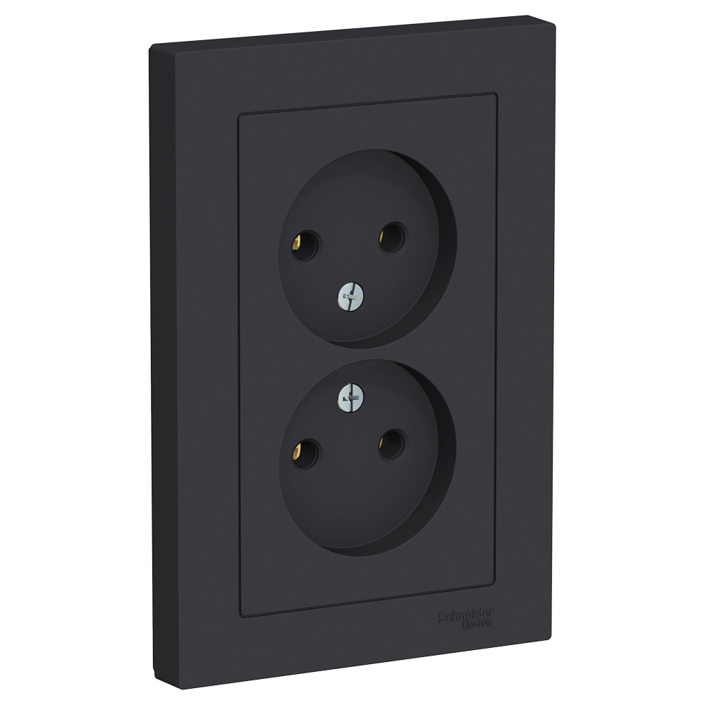 Systeme Electric AtlasDesign Карбон Розетка б/з двойная, 16А, в сборе