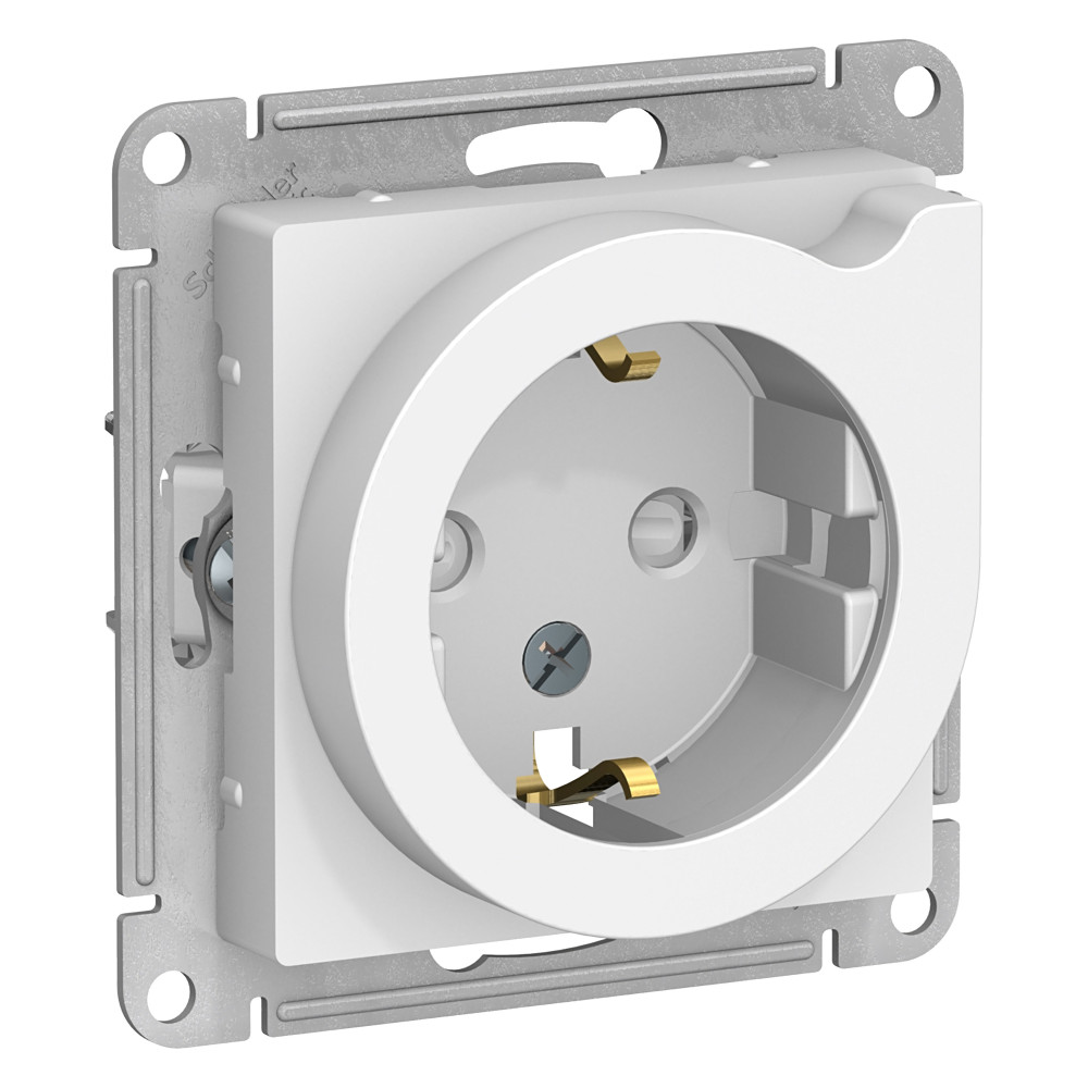 Systeme Electric AtlasDesign Бел Розетка с/з со шторками с выталк., 16А, механизм