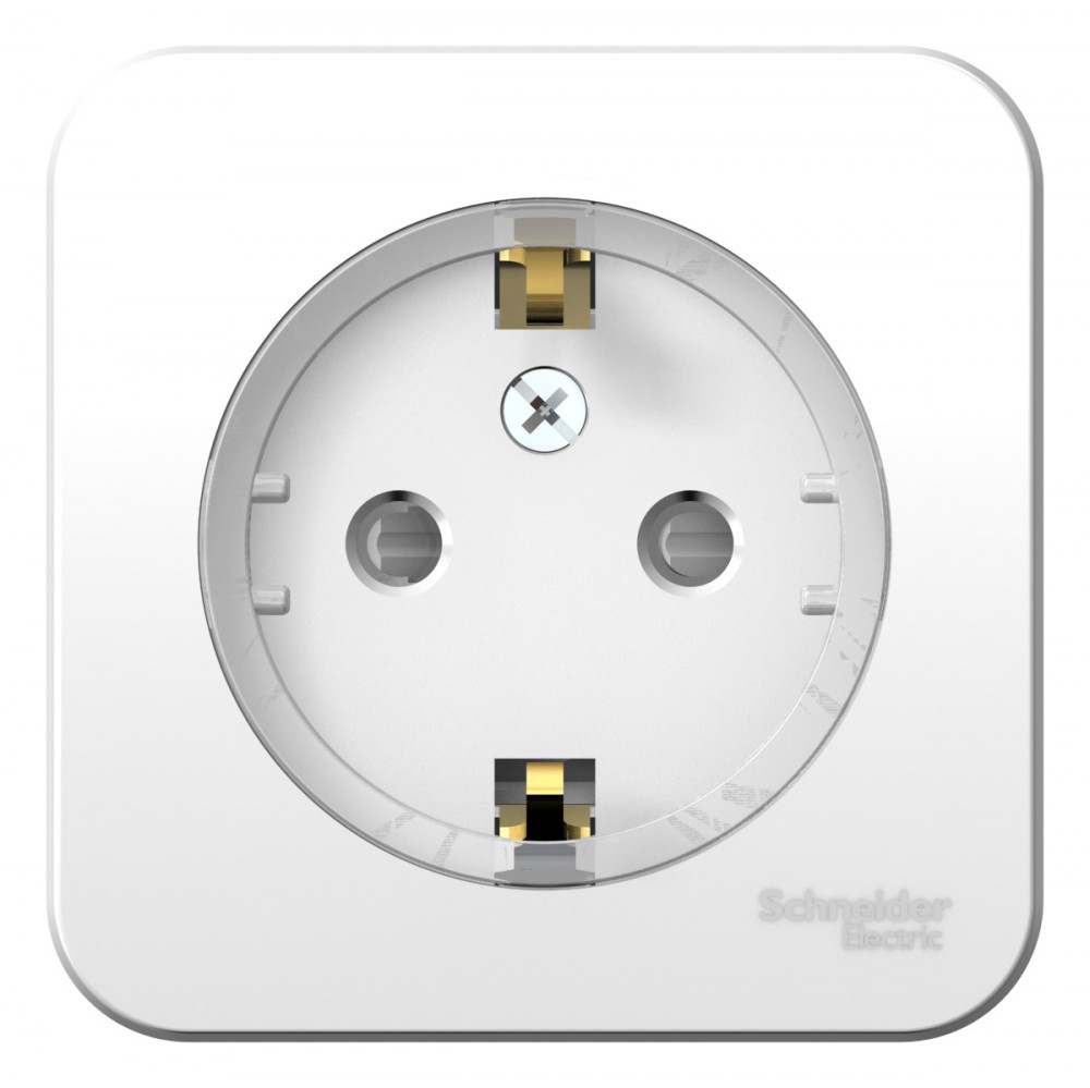Systeme Electric Blanca наруж Бел Розетка с/з со шторками, (тонкая) 16А, 250В изолир. пластина