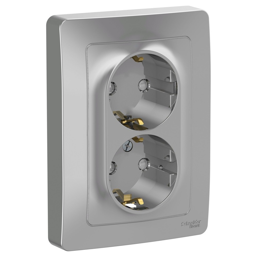 Systeme Electric Blanca внутр Алюминий Розетка 2-ая с/з со шторками, 16А, 250В