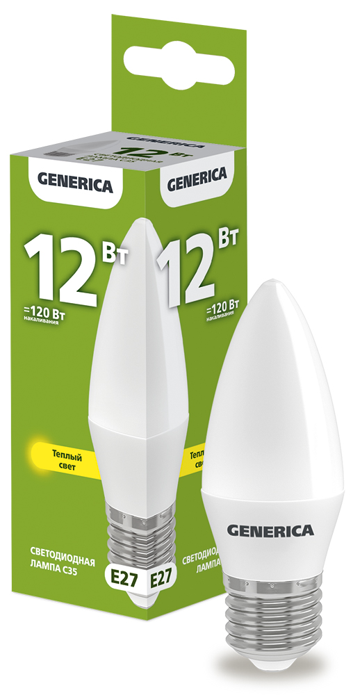 IEK GENERICA Лампа LED C35 свеча 12Вт 230В 3000К E27
