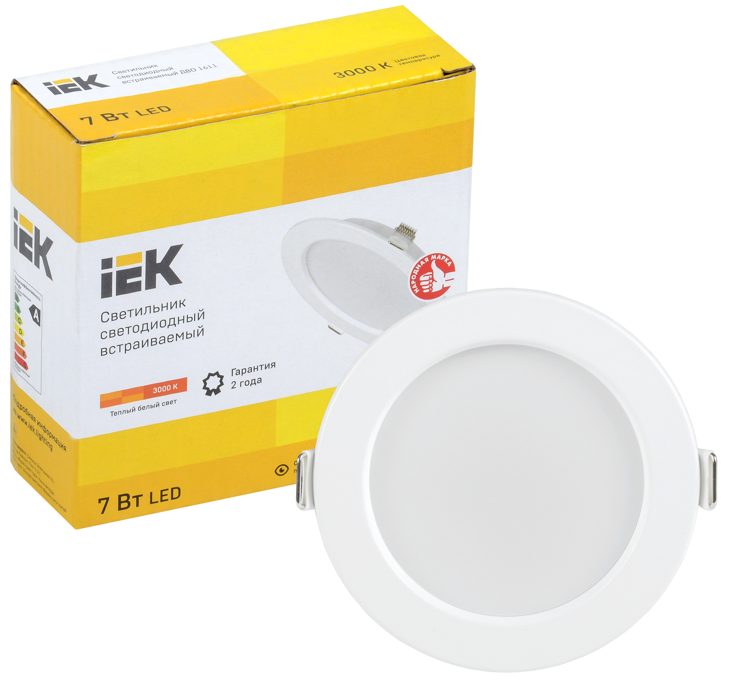 IEK Светильник LED ДВО 1611 белый круг 7Вт 3000К IP20