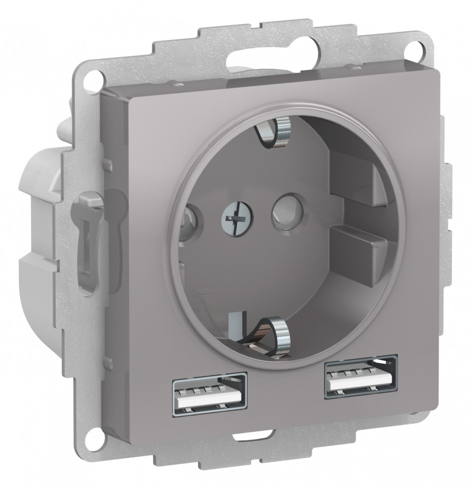 Systeme Electric AtlasDesign Алюминий SO + USB Розетка A+A, 5В/2,4А, 2х5В/1,2А, механизм