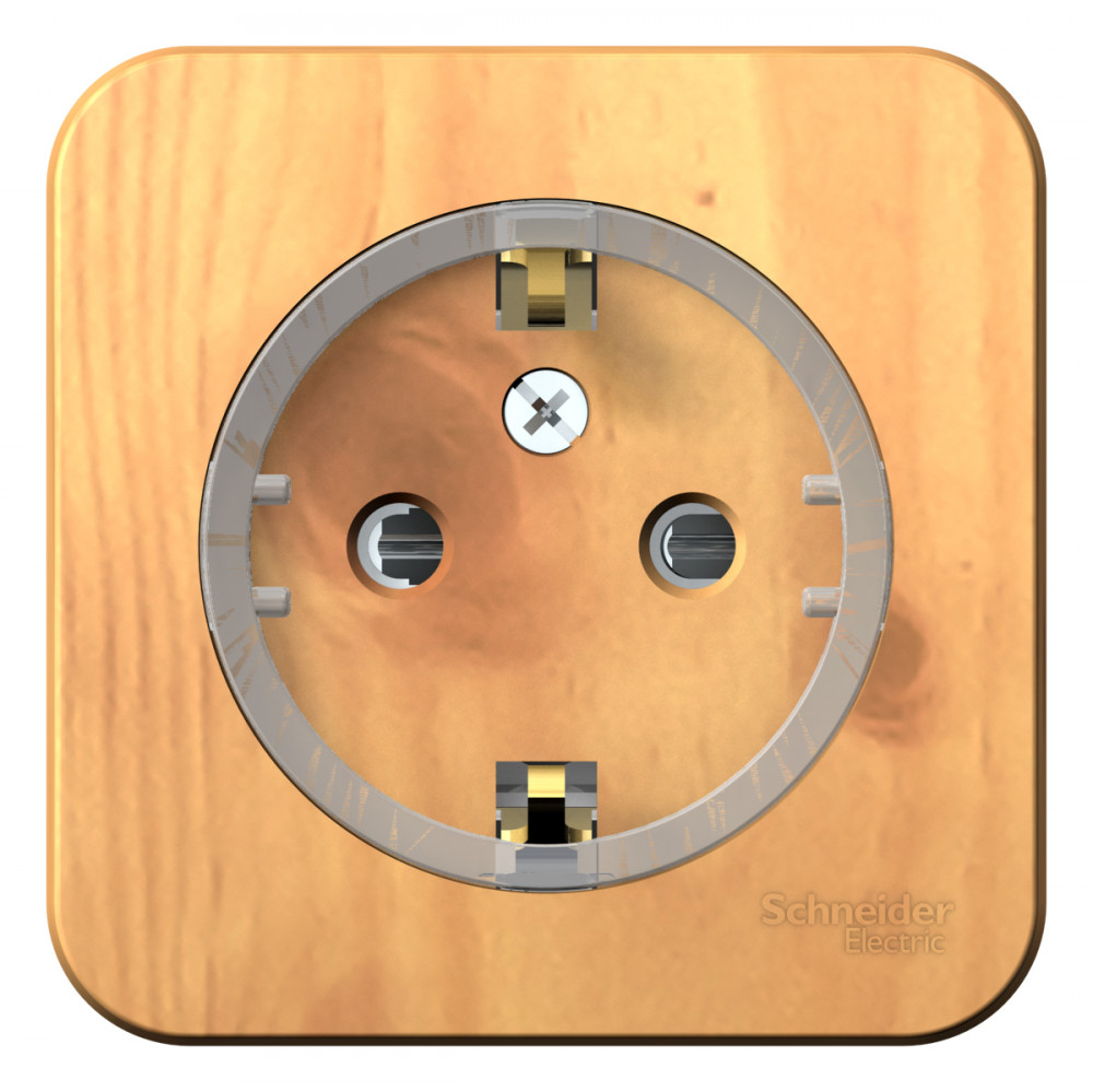 Systeme Electric Blanca наруж Ясень Розетка с/з со шторками, (тонкая), 16А, 250В