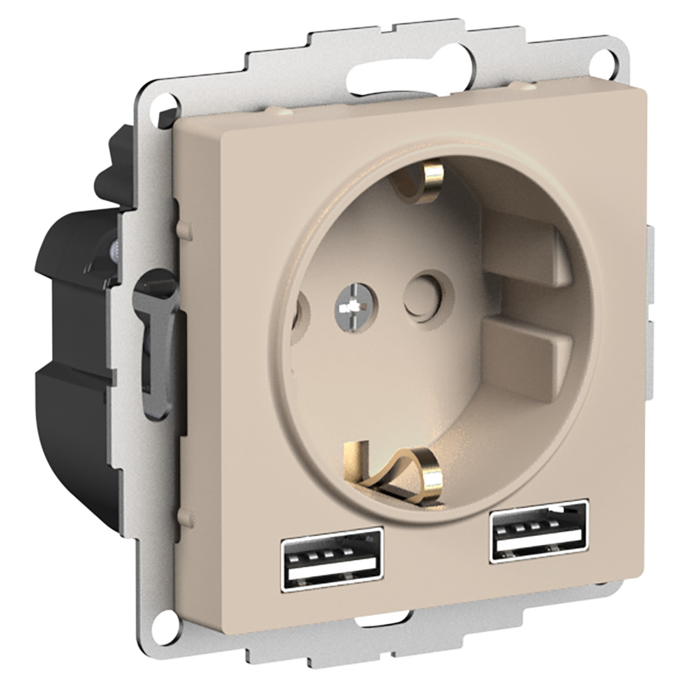 Systeme Electric AtlasDesign Песочный Розетка 16А c 2 USB A+A, 5В/2,4А, 2х5В/1,2А, механизм