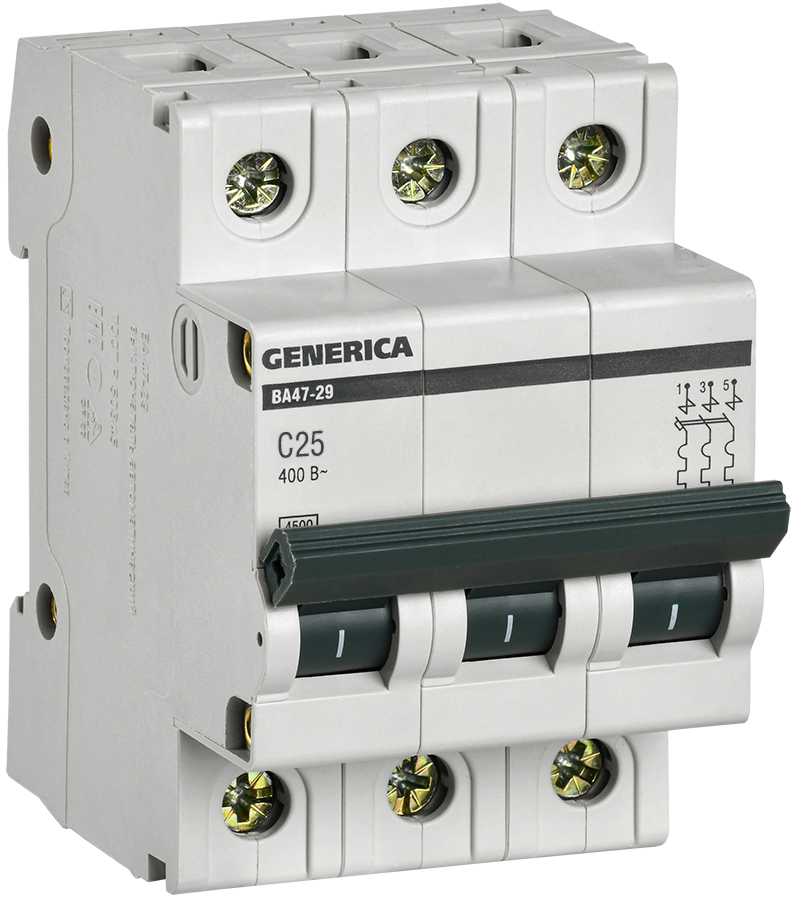 IEK GENERICA Авт. выкл. ВА47-29 3Р 25А 4,5кА х-ка С