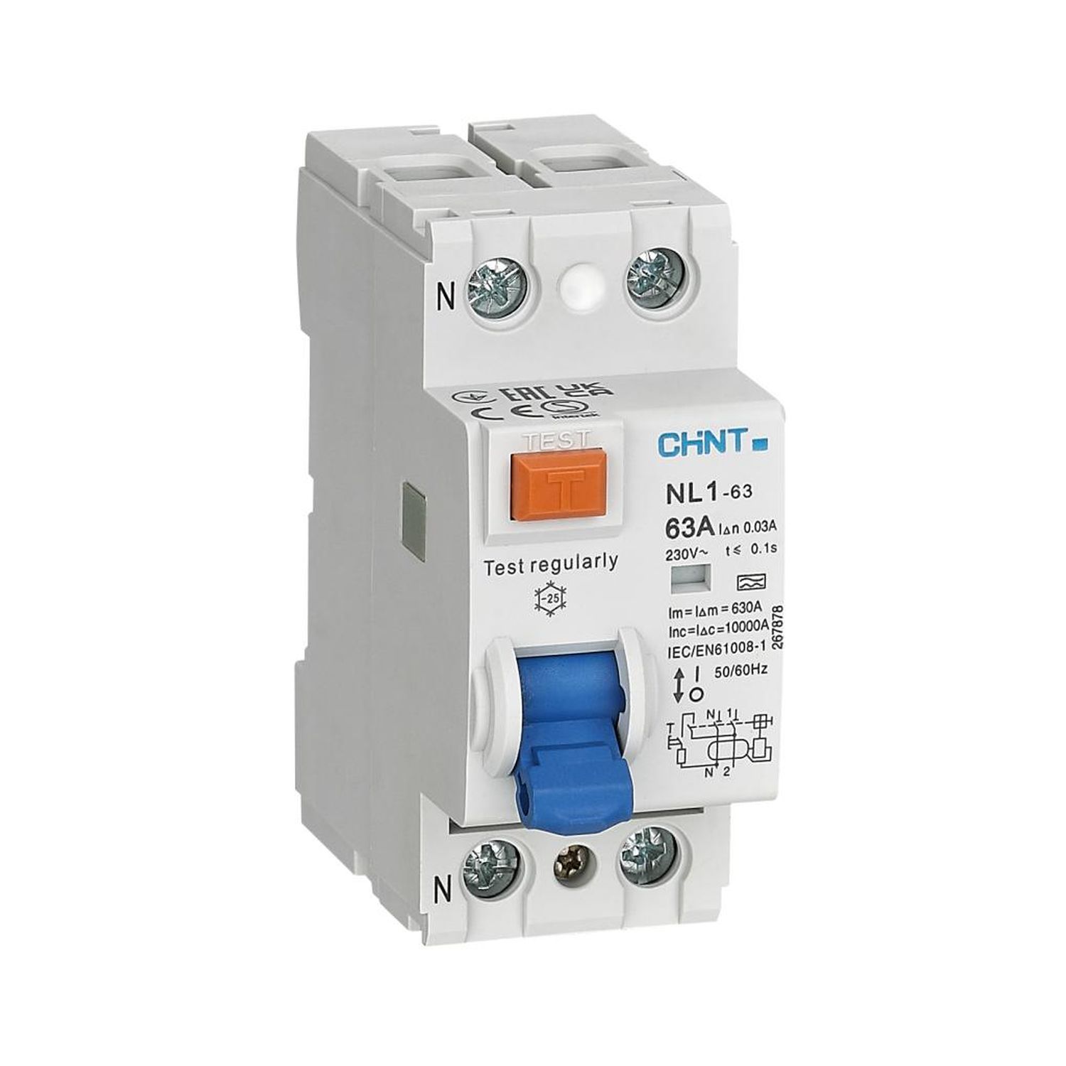 CHINT УЗО NL1-63 2P 63A 100mA 6kA тип AC (DB) (R)