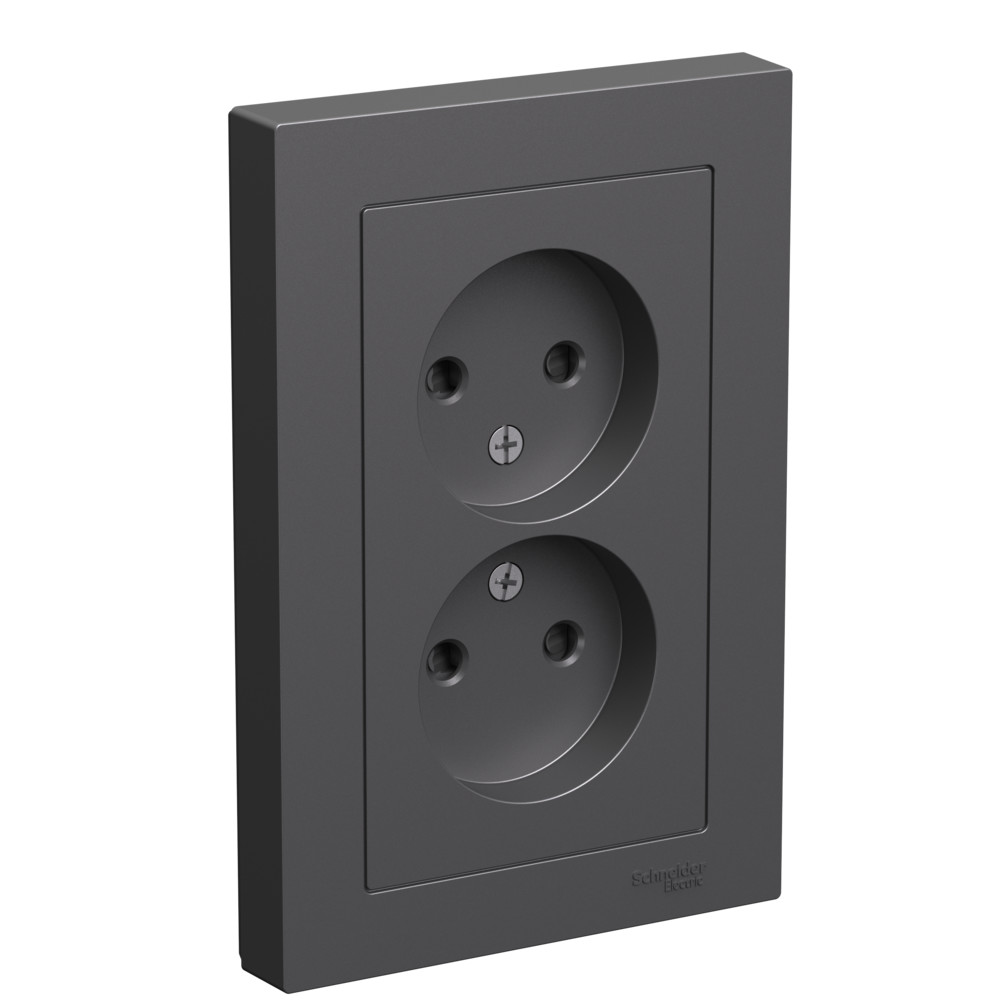 Systeme Electric AtlasDesign Базальт Розетка двойная б/з со шторками,16А, в сборе