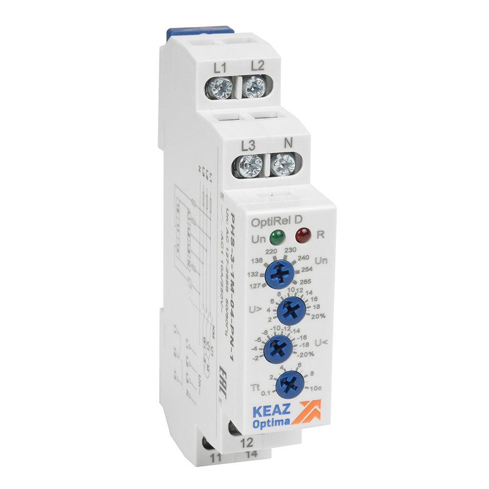 КЭАЗ Реле контроля фаз OptiRel D PHS-3-1M-05-PP-2 повышенного/пониженного асимметрии 3Ф 2СО