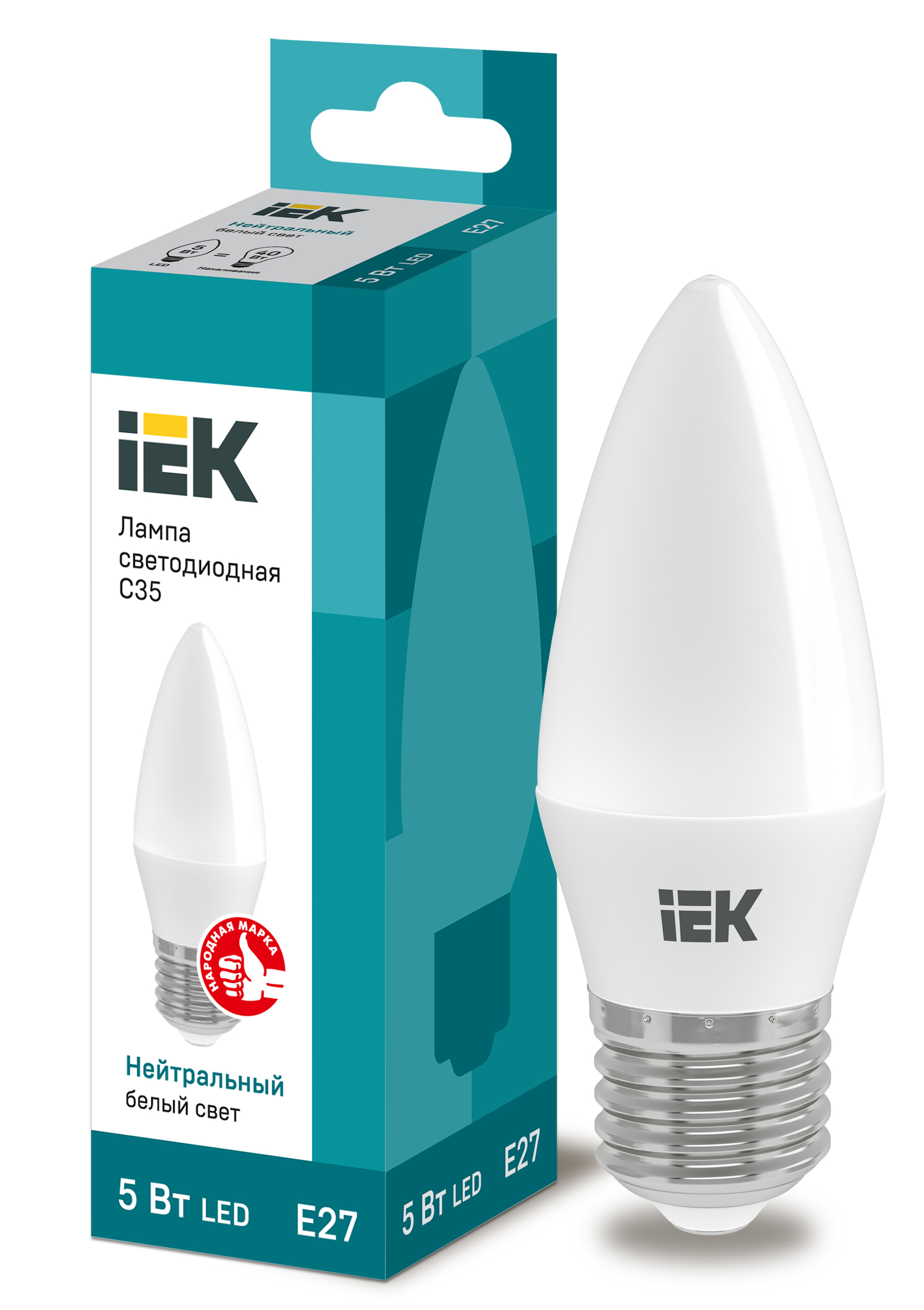 IEK Лампа светодиодная ECO C35 свеча 5Вт 230В 4000К E27