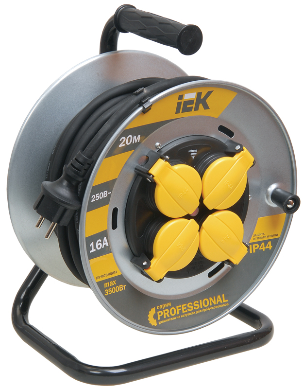 IEK Катушка УК20 на мет с т/з 4 места 2Р+PЕ/20м КГ 3х1,5мм2 IP44 Professional