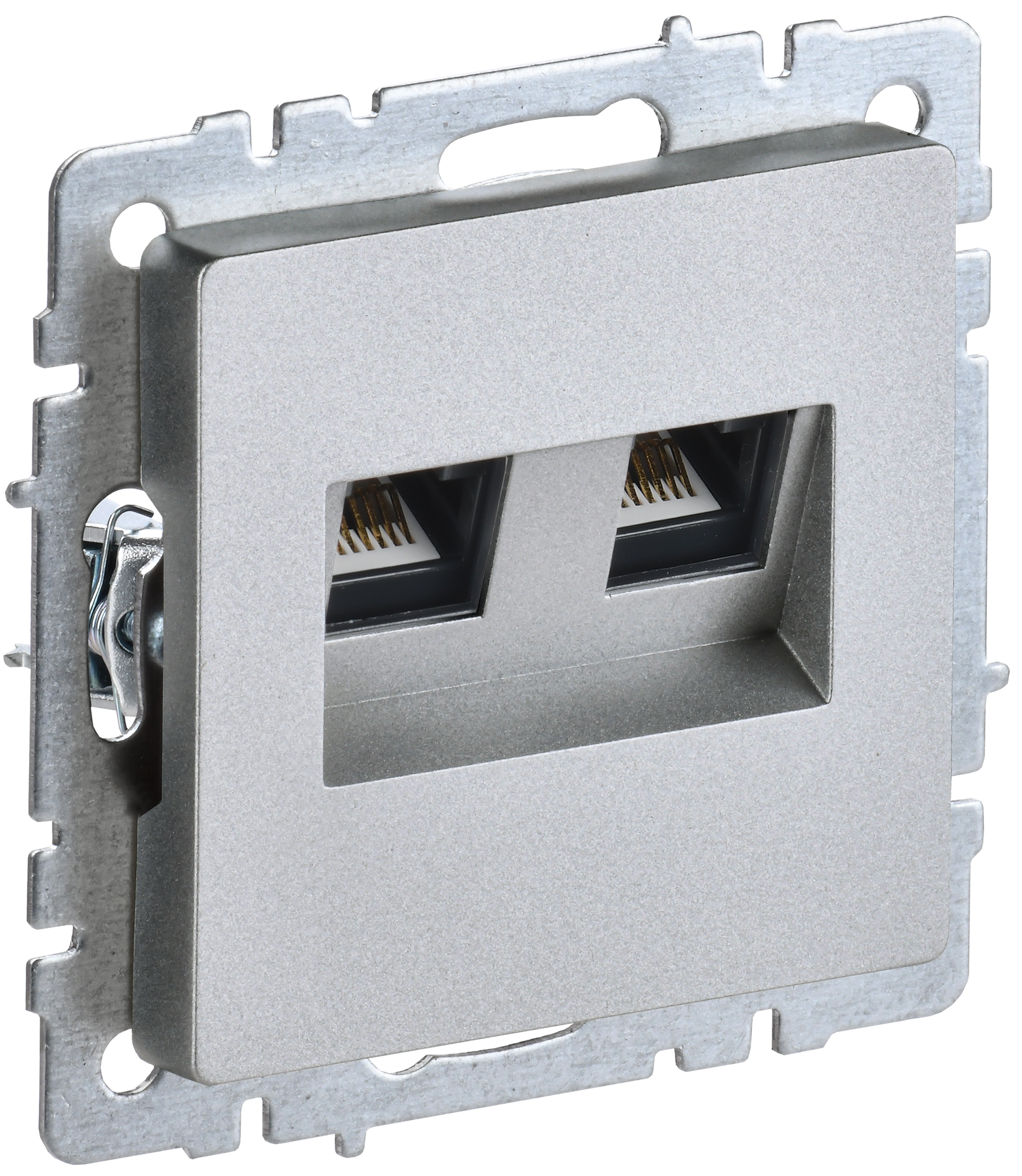 IEK BRITE BASE Алюминий Розетка комп двойная RJ45 кат.5E РК10-2-БрА