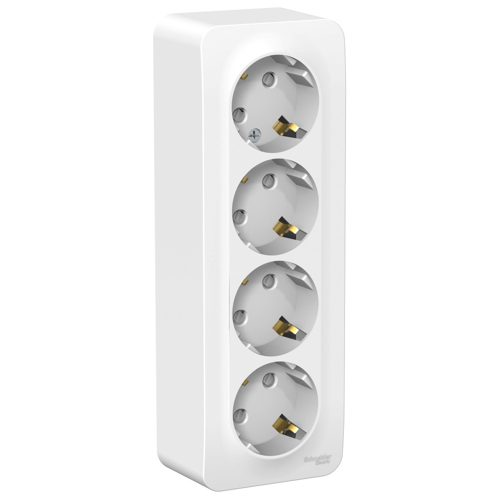 Systeme Electric Blanca наруж Бел Розетка 4-ая с/з со шторками 16А, 250В, изолир. пластина