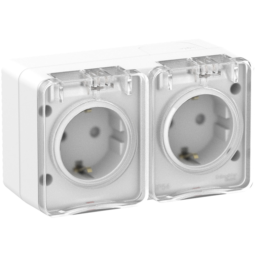 Systeme Electric AtlasDesign Profi54 Наруж Белый Розетка 2-ая с/з со шт., 16А 250B IP54