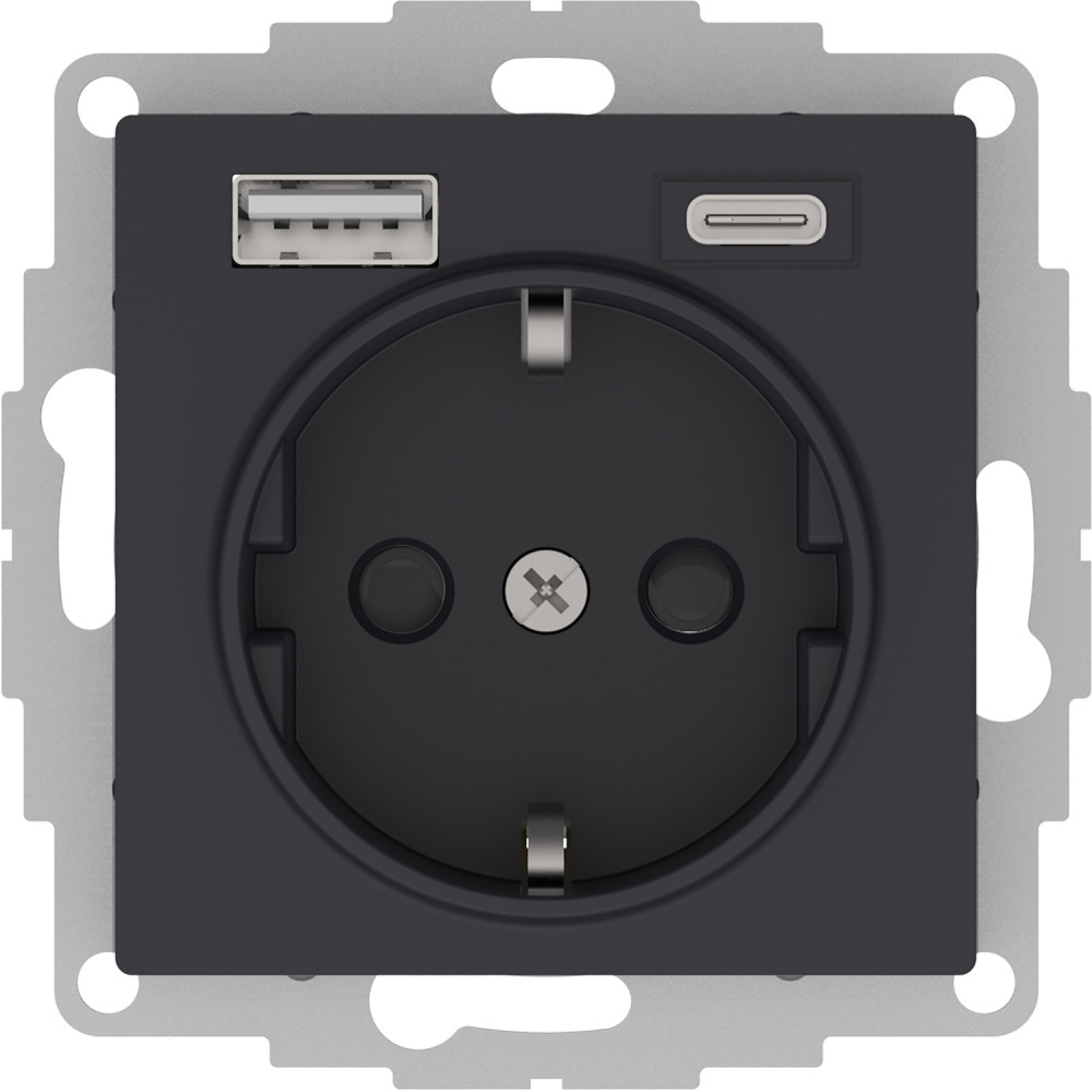 Systeme Electric AtlasDesign Карбон Розетка 16А с USB A+C (5В/2,4А/3 А, 2х5В/1,5А), мех