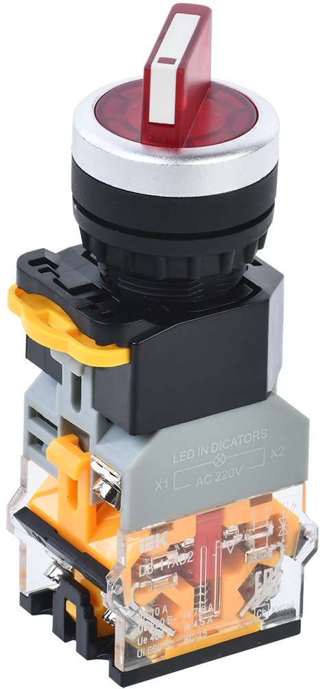 IEK Переключатель D8-11XD2 2 полож. 1NO+1NC с подсвет. крас.