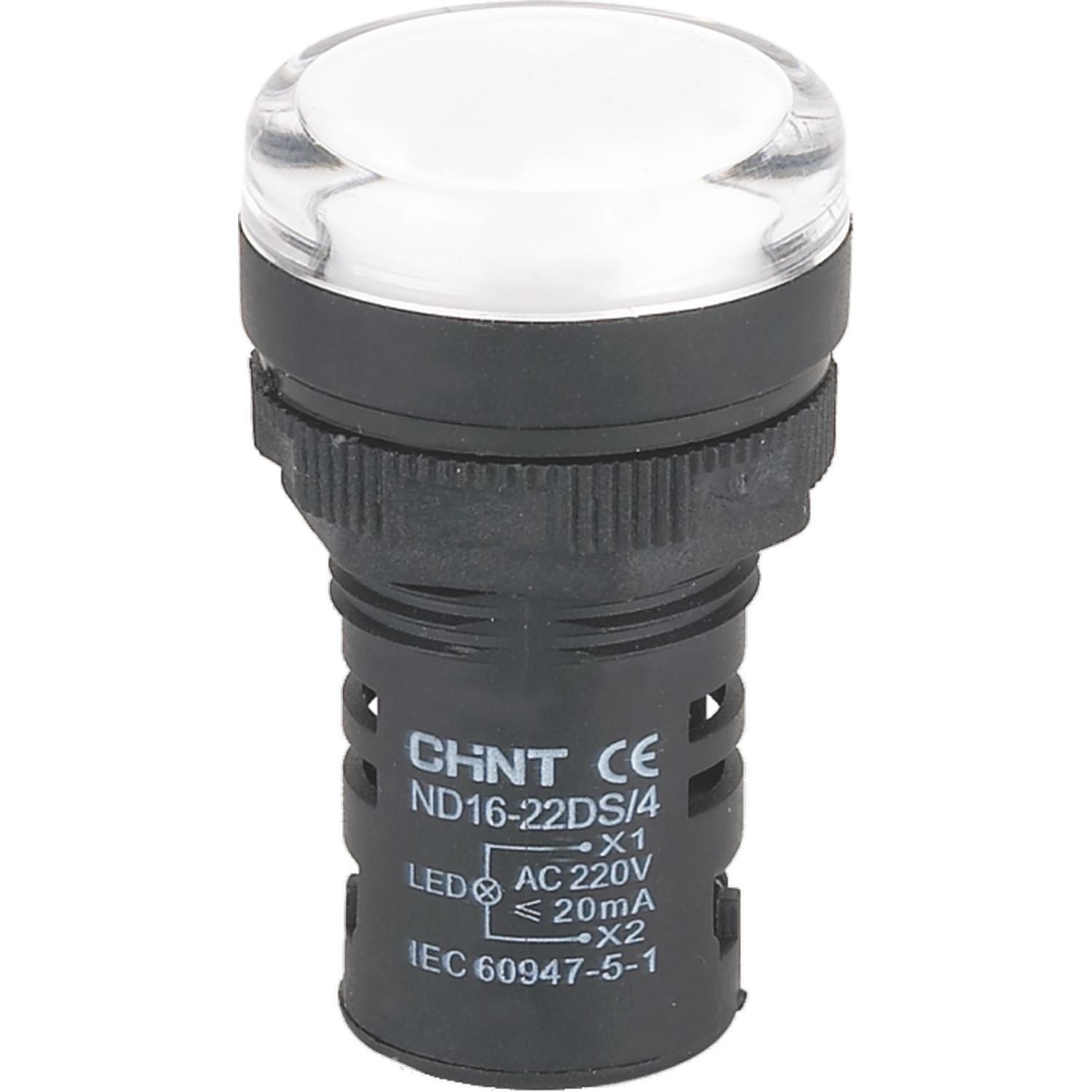CHINT Индикатор ND16-22DS/2C белый, компактный, встр. резистор, IP65 АС/DC24В (R)   